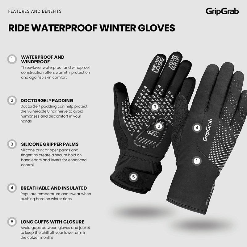 GripGrab Ride Waterproof Winter Cycling Gloves Windproof Thermal Padded Fleece Lined Cold Weather Warm Bicycle Glove - Image 2